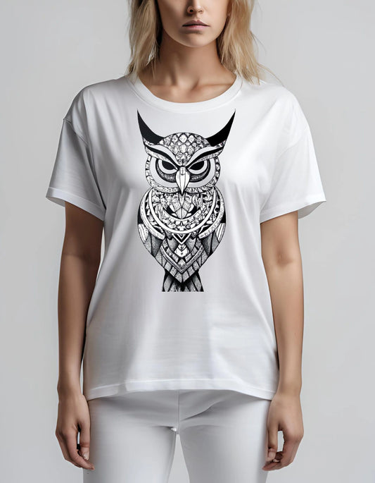 Owl Black and White T Shirt - Maturana Gallery